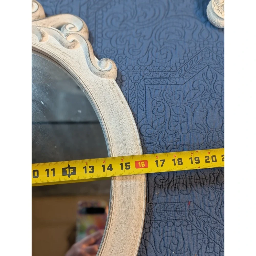 Shabby Chic White Oval Wall Mirror French Country Baroque Cottage Farmhouse...